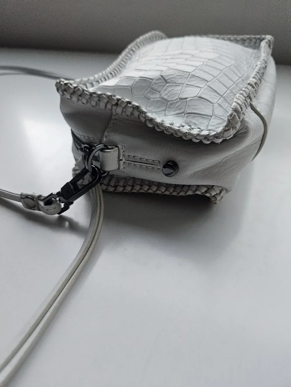 New Botkier White Croc Embossed Leather Petite Crossbody Bag